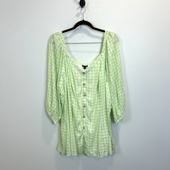 torrid Tops - NWT torrid top 5 5X Fit & Flare Rayon Slub Button Up 3/4 Sleeve Green Gingham